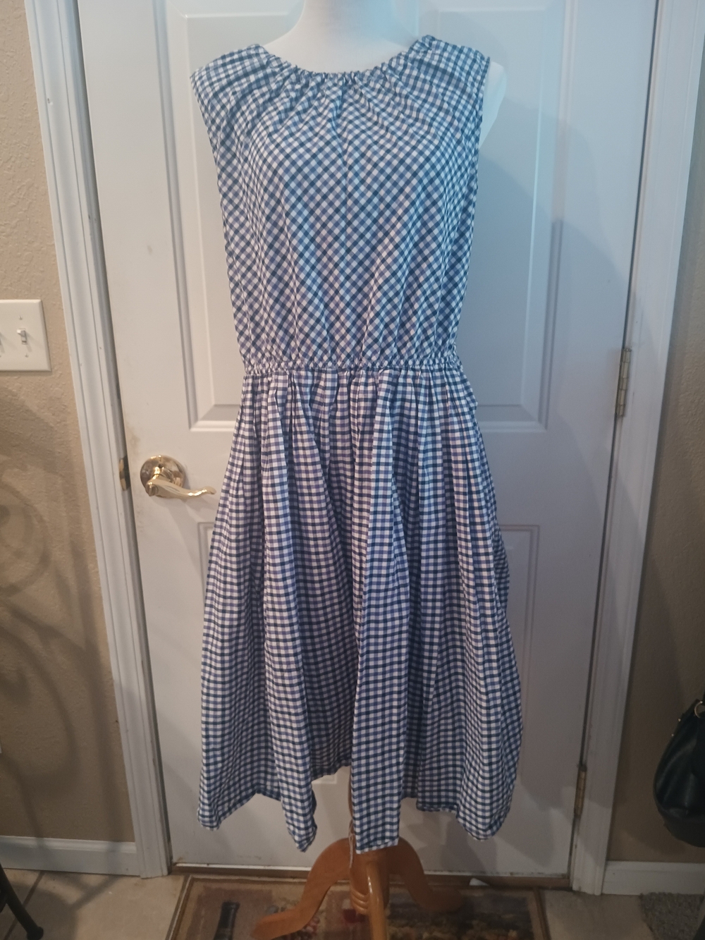 Merona Blue and White Gingham Midi Dress